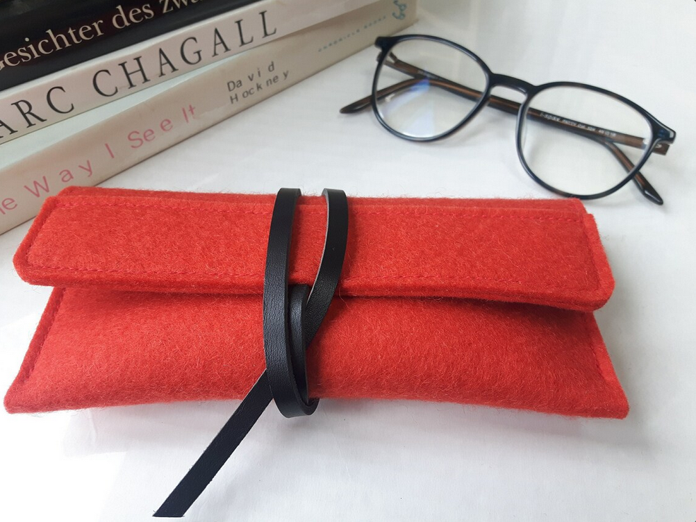 Deluxe Wool Glasses Case – Handmade Merino Felt Eyewear Sleeve, 7th Anniversary Gift for Him or Her, Eco Minimalist Swiss Design photo