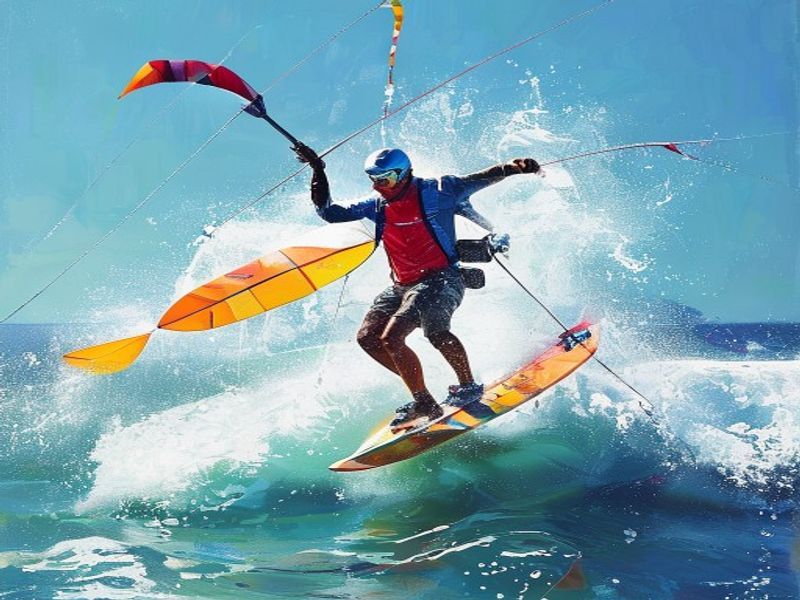 Kitesurf kite inflated on the beach