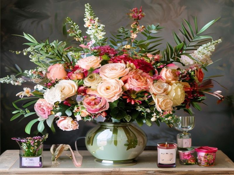 Professional floral arrangement in crystal vase
