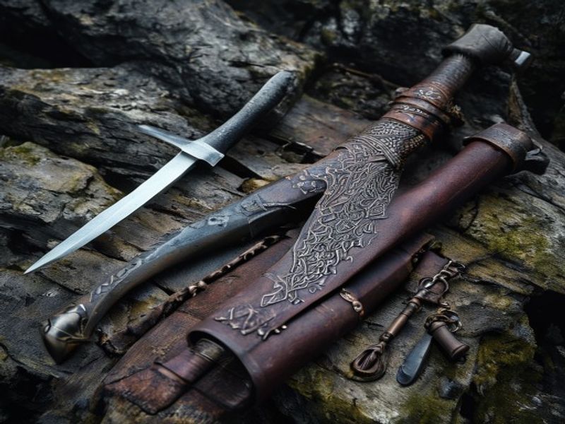 Viking Seax Knife & Leather Tool Roll - product photo