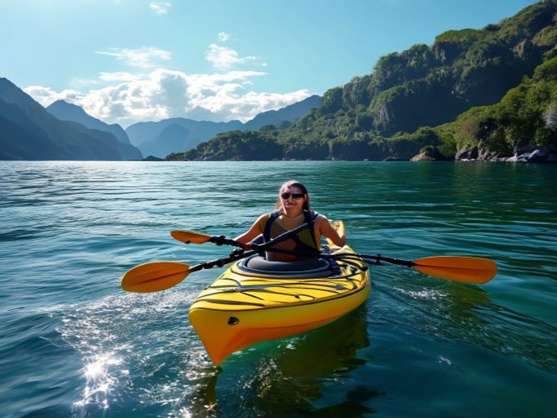 Kayak gliding on crystal clear turquoise water